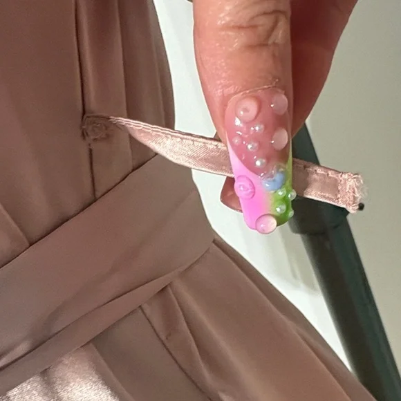 Rose Satin Longline Trench Coat with Tie Belt - Picture 5 of 10